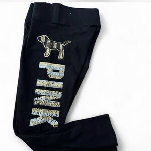 PINK Victoria's Secret Black Leggings with Sequin Logo